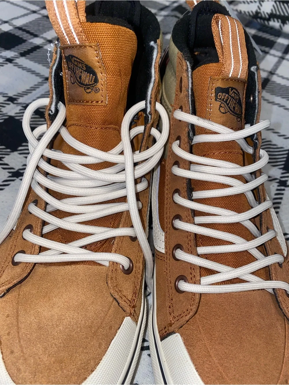 Vans Men’s Sk8-Hi High-Top Sneakers in Rust Brown and Beige